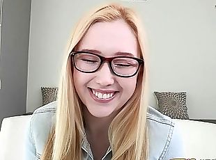 Blonde teen Samantha Rone fucks huge cock